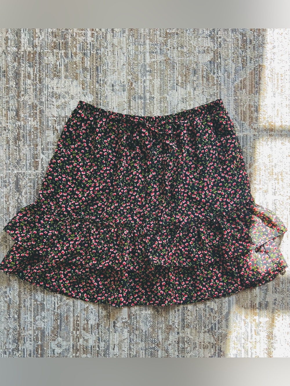 Sienna Sky Black Floral Ruffle Mini Skirt